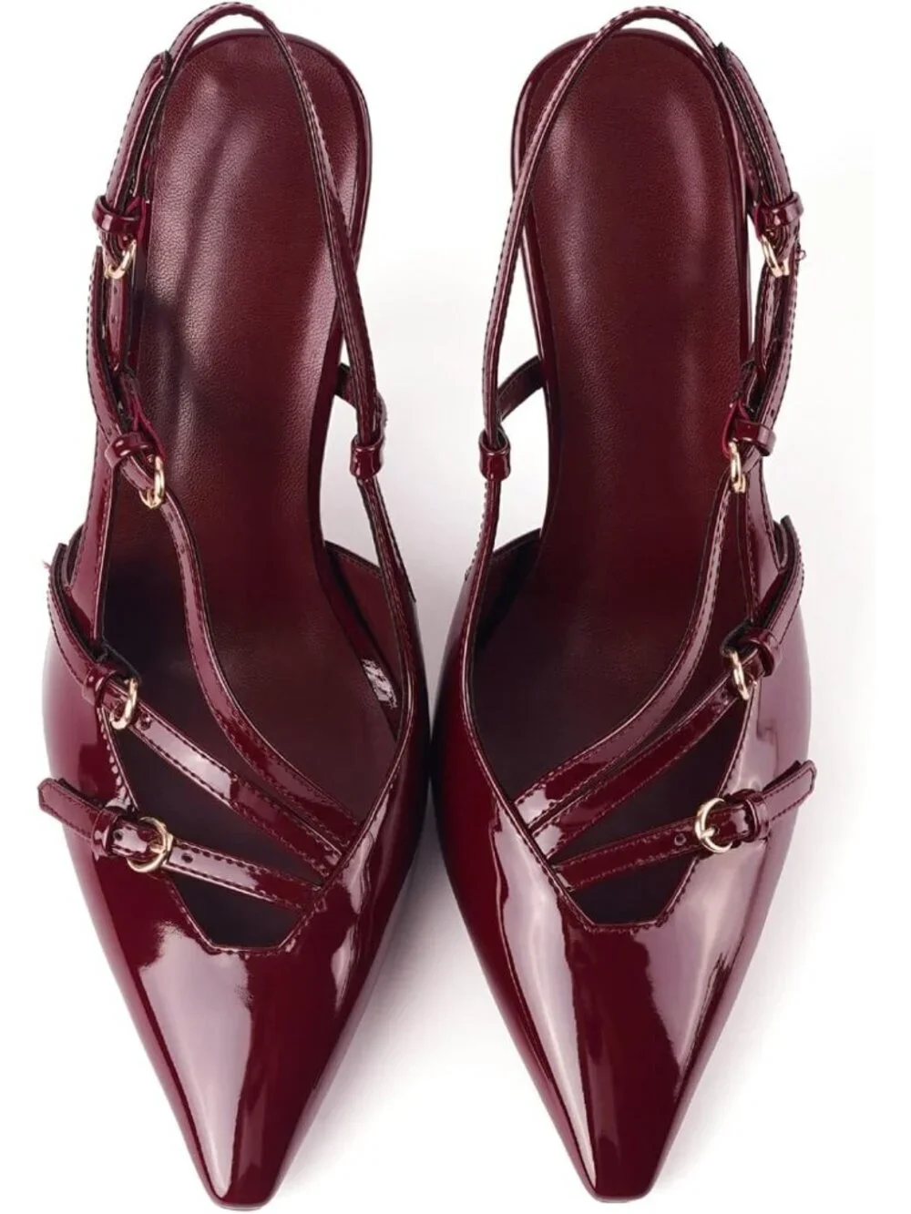 Women's Burgundy High Slingback Kitten Shoes Toe Pumps Low Stiletto Heels